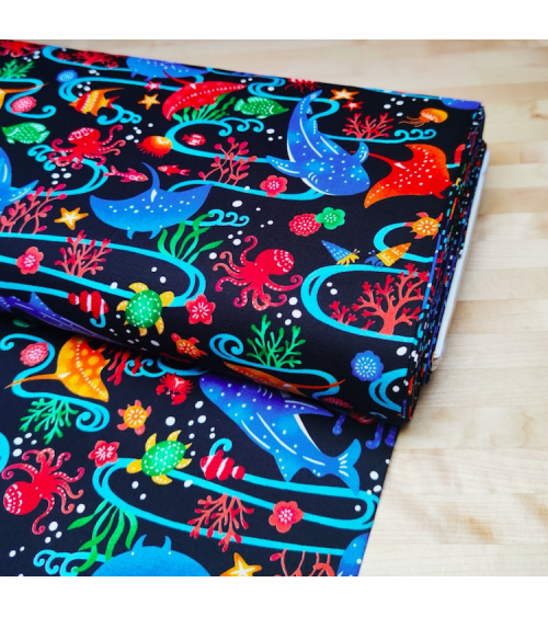 Japanese fabric. 'Okinawa Sea' black.