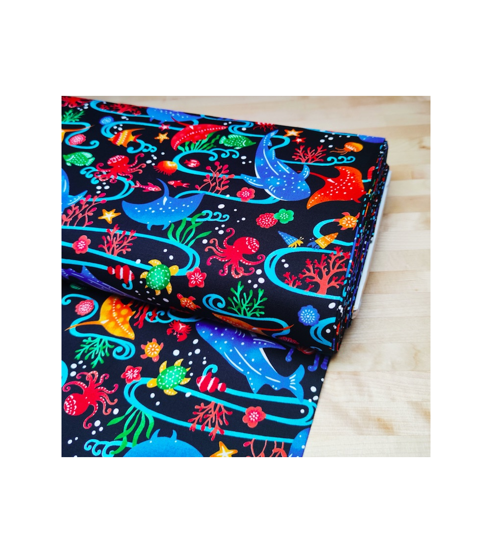 Japanese fabric. 'Okinawa Sea' black.