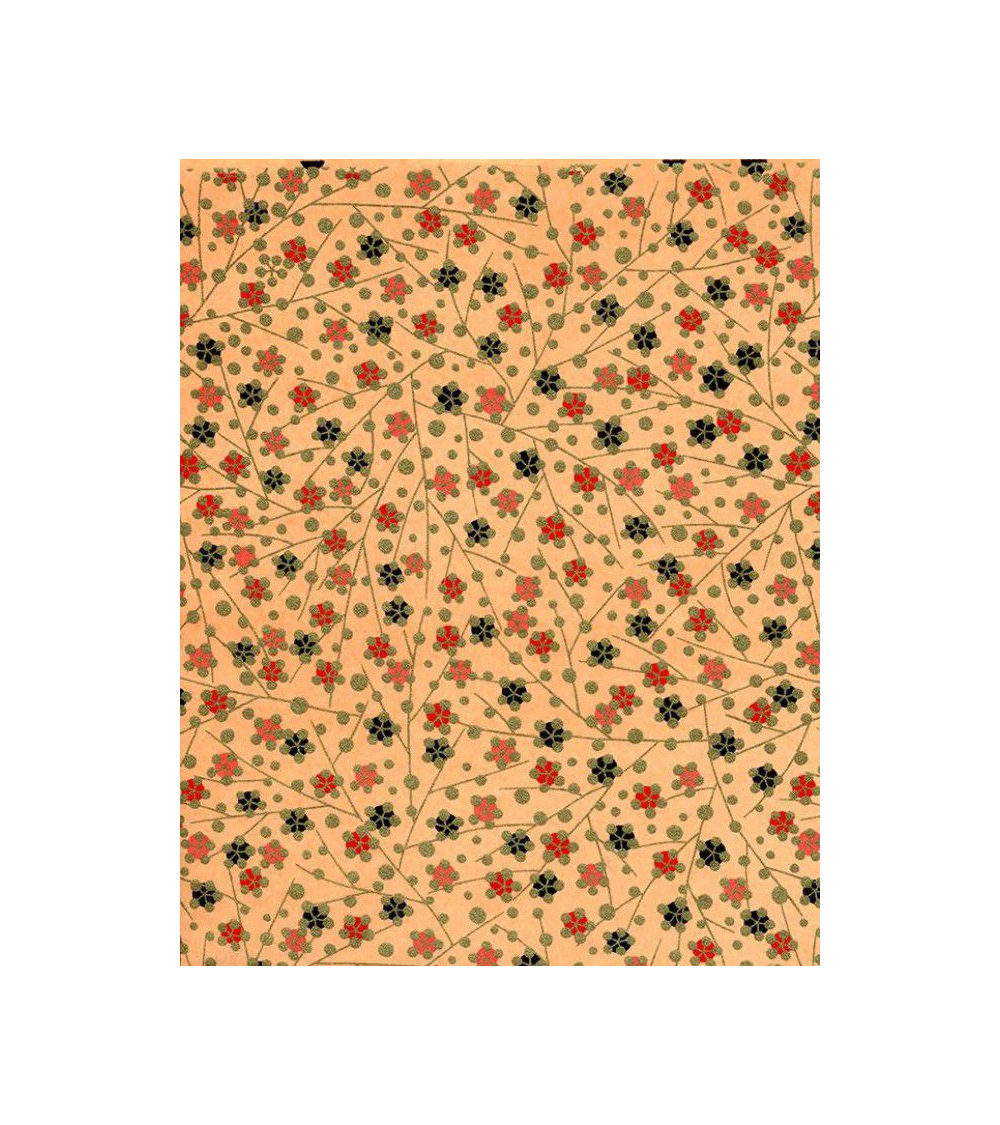 Papel Chiyogami de ume oro sobre fondo salmón