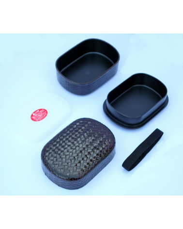 Bento box (Lunch box) rejillas marrón ovalada