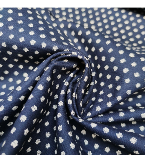 Tela japonesa de algodón "mame shibori" de lunares en azul