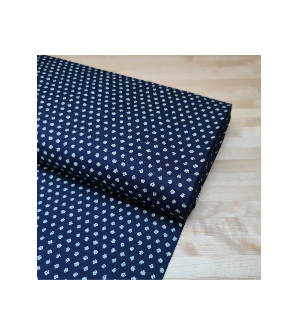 Tela japonesa de algodón "mame shibori" de lunares en azul