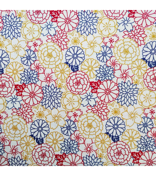 Japanese cotton fabric. Flowers on white dobby.