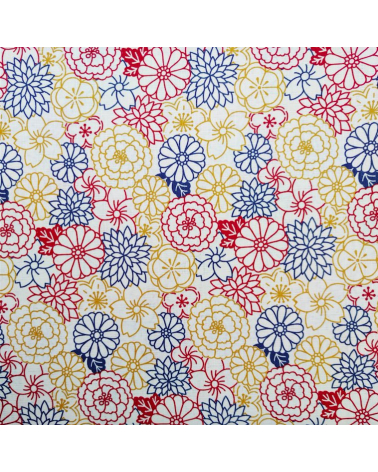 Japanese cotton fabric. Flowers on white dobby.