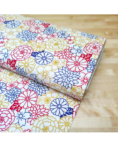 Japanese cotton fabric. Flowers on white dobby.