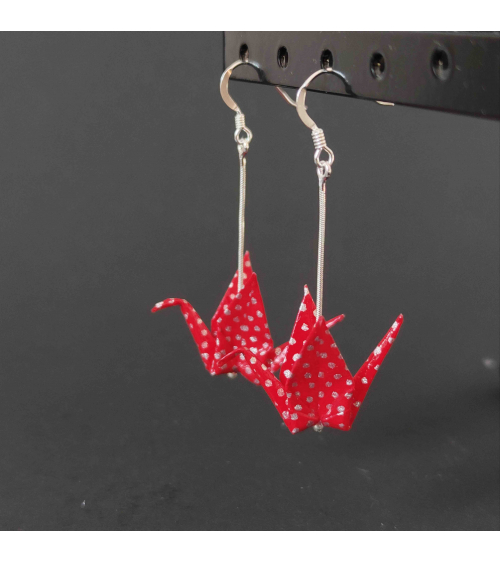 Pendientes grullas origami rojo y plata