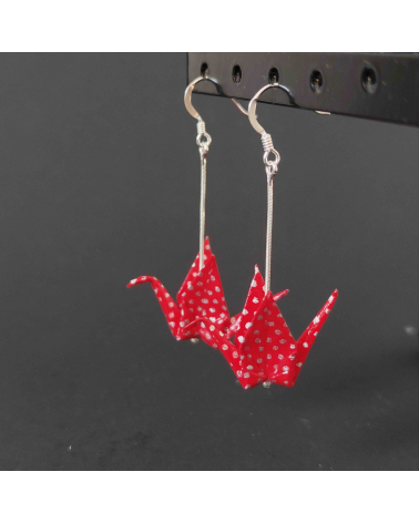 Pendientes grullas origami rojo y plata