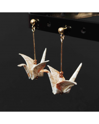 Pendientes grullas origami hojas de arce con bolita de plata chapada en oro