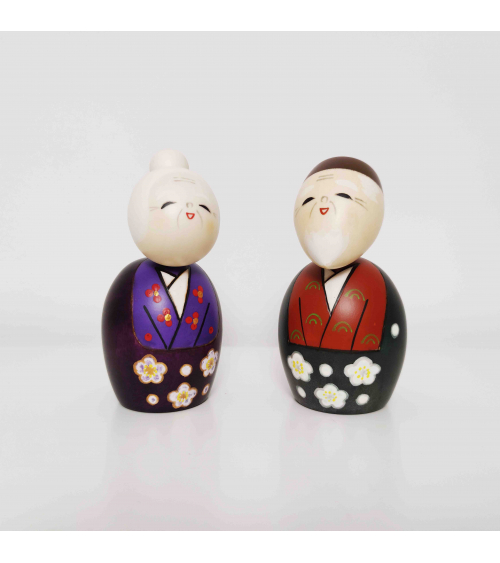 Pareja de Kokeshi creativas Ancianitos sonrientes