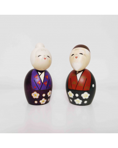 Pareja de Kokeshi creativas Ancianitos sonrientes