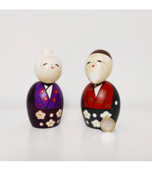 Pareja de Kokeshi creativas Abuelitos sonrientes