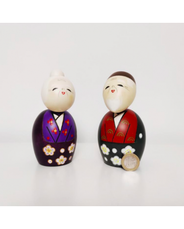 Pareja de Kokeshi creativas Abuelitos sonrientes