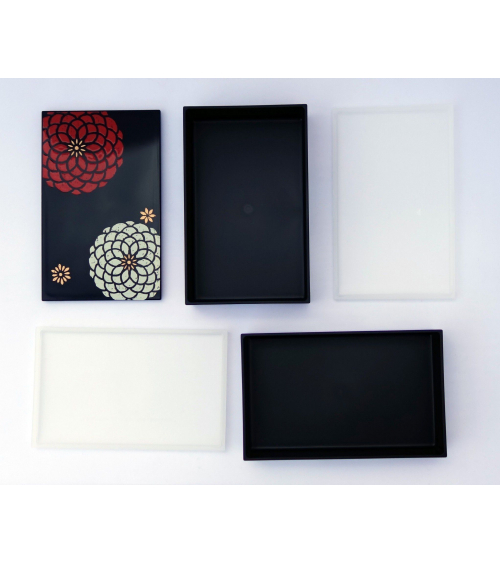 Bento box (lunch box) Flores blancas y negra