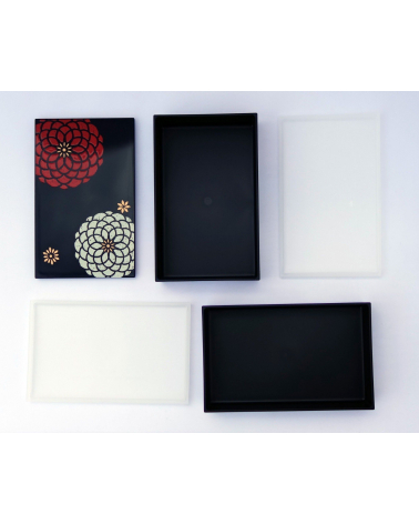 Bento box (lunch box) Flores blancas y negra