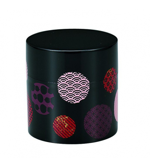 Bote para té con círculos con motivos japoneses y fondo negro
