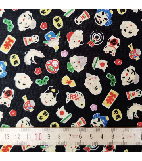 Japanese "Fuku" (luck) fabric in black