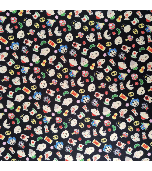 Japanese "Fuku" (luck) fabric in black