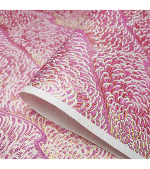 Papel de arroz japones washi chiyogami Kiku rosa.