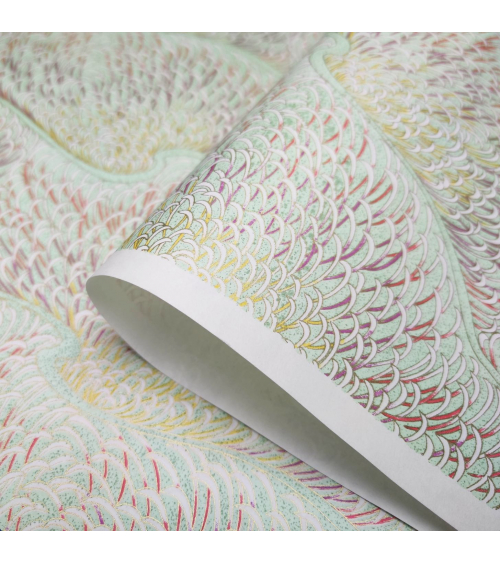 Papel Japones de arroz washi chiyogami Kiku verde mint.