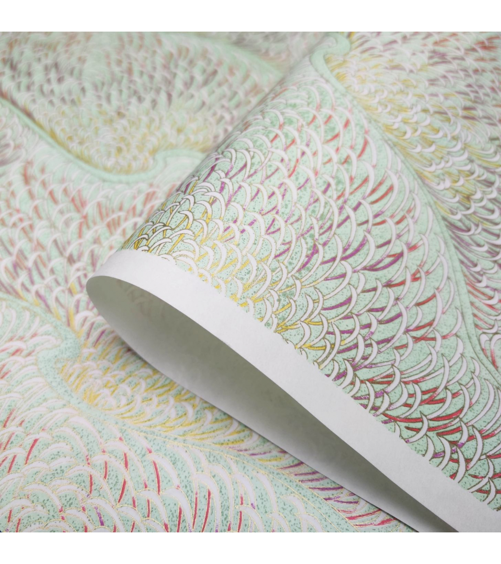 Papel Japones de arroz washi chiyogami Kiku verde mint.
