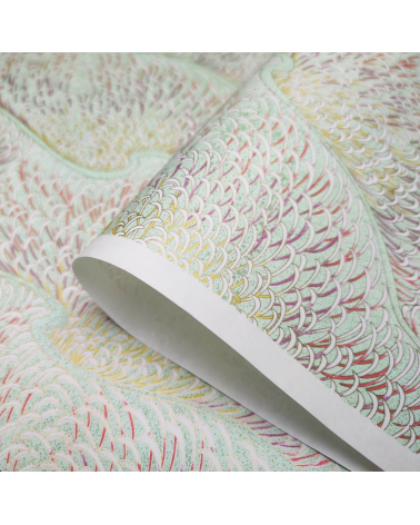 Papel Japones de arroz washi chiyogami Kiku verde mint.