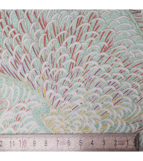 Papel Japones de arroz washi chiyogami Kiku verde mint.