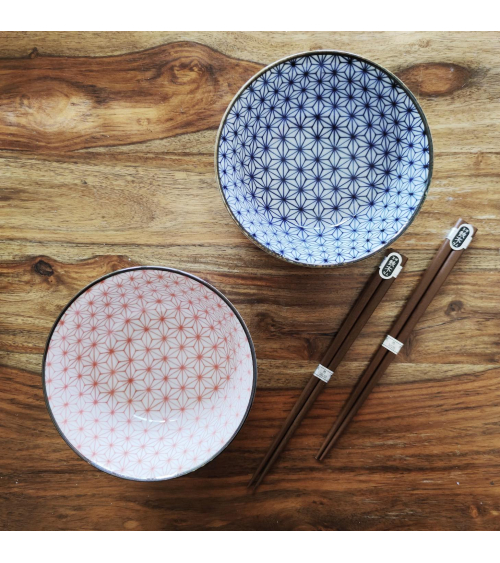 Set de donburi para dos "Asanoha" con palillos.