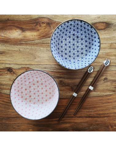 Set de donburi para dos "Asanoha" con palillos.