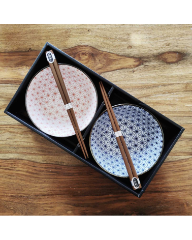 Set de donburi para dos "Asanoha" con palillos.