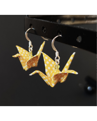 Pendientes grullas origami amarillos en plata