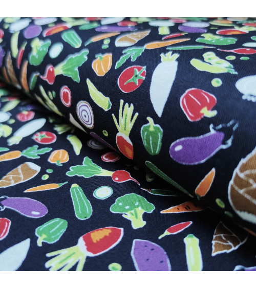 Tela japonesa "Veggies" en negro