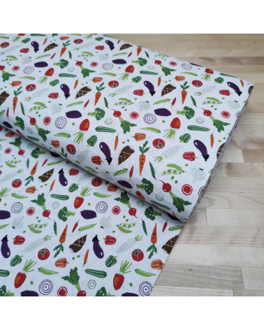 Tela japonesa "Veggies" en blanco natural