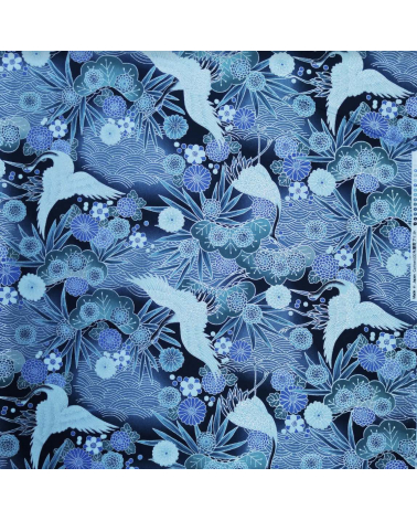 Japanese cotton fabric of cranes with silver details.