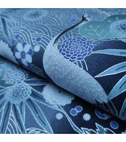 Japanese cotton fabric of cranes with silver details.