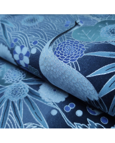 Tela japonesa de algodón de grullas con detalles en plata.