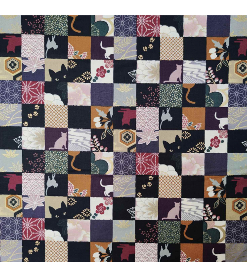Tela japonesa. Patchwork Gato en colores apagados.