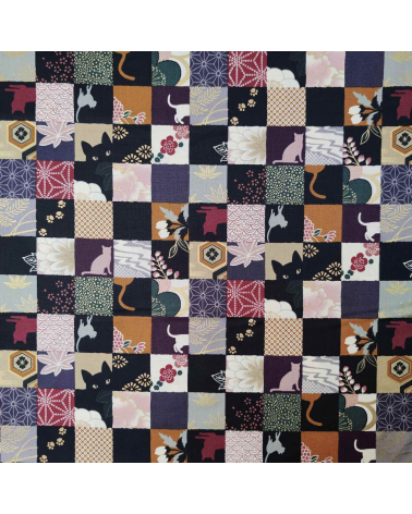 Tela japonesa. Patchwork Gato en colores apagados.