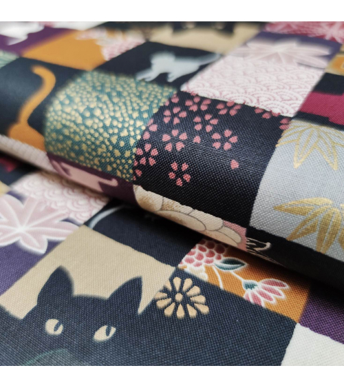 Tela japonesa. Patchwork Gato en colores apagados.