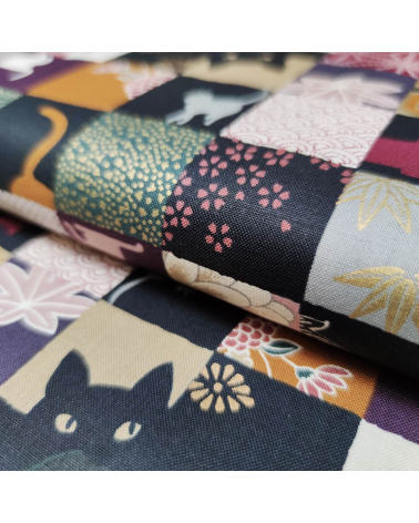Tela japonesa. Patchwork Gato en colores apagados.