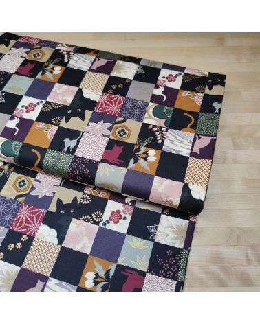 Tela japonesa. Patchwork Gato en colores apagados.