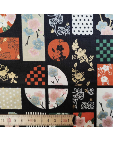 Japanese fabric "windows" in orange and green.