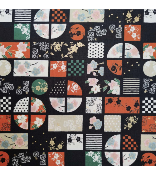Japanese fabric "windows" in orange and green.