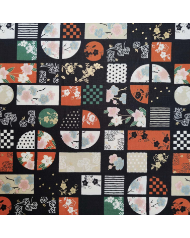 Japanese fabric "windows" in orange and green.