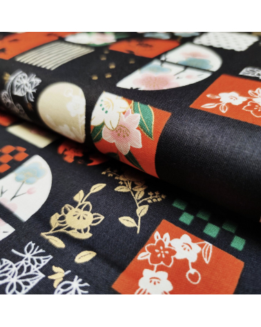 Japanese fabric "windows" in orange and green.
