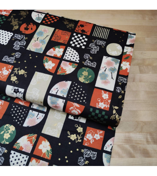 Japanese fabric "windows" in orange and green.