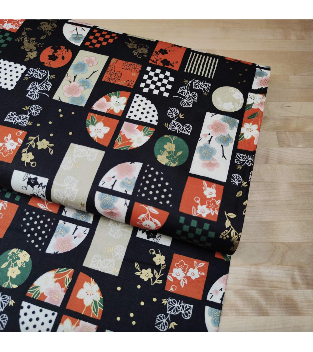 Japanese fabric "windows" in orange and green.