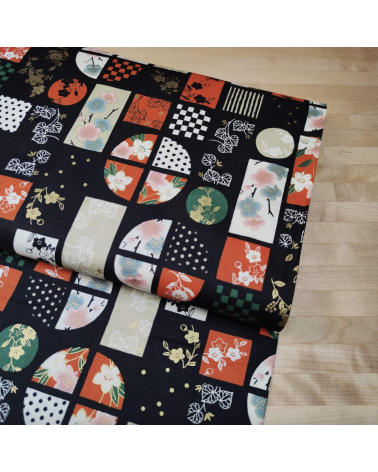 Japanese fabric "windows" in orange and green.