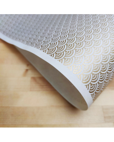 Chiyogami Japanese paper, golden seigaihas over white