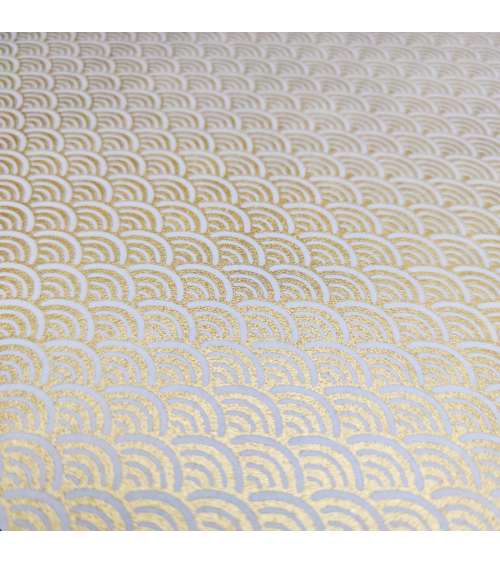 Chiyogami Japanese paper, golden seigaihas over white