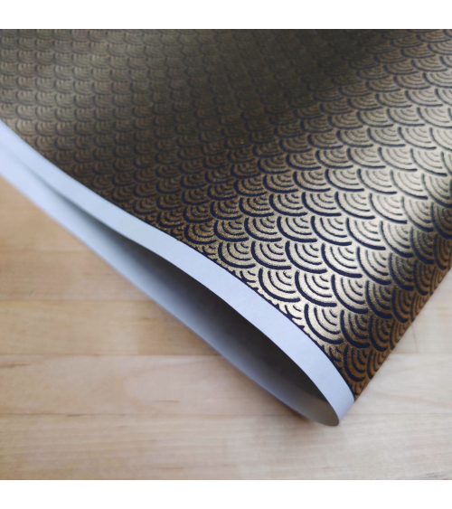 Chiyogami Japanese paper, golden seigaihas over black